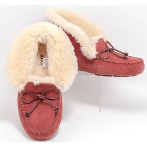 UGG AUSTRALIA WOMENS ALENA SHEARLING MOCCASIN SLIPPERS RED EU 40 US 9 NEW NWOB